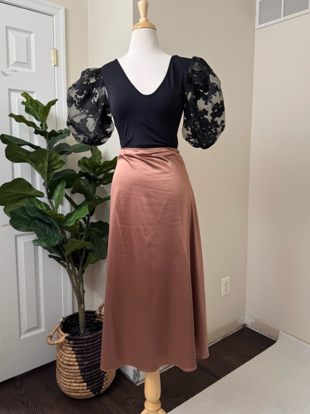 Zara Satin Midi Slip Skirt in Rose Brown